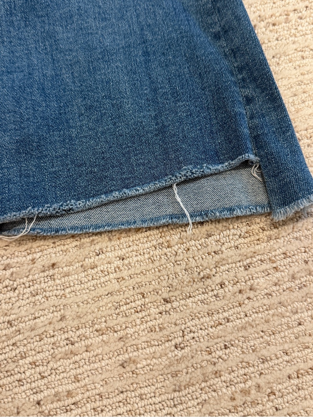 MOTHER Blue Flare Jeans with Distressed Hem - Picture 3 of 7